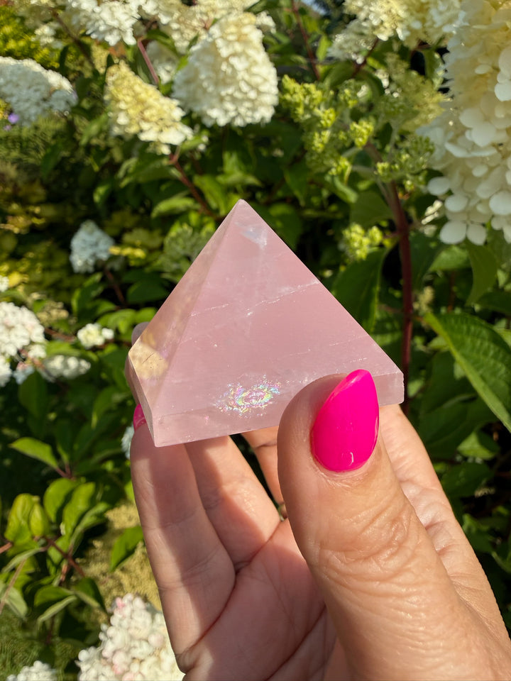 Rose Quartz Pyramid Carving Sacred Geometry