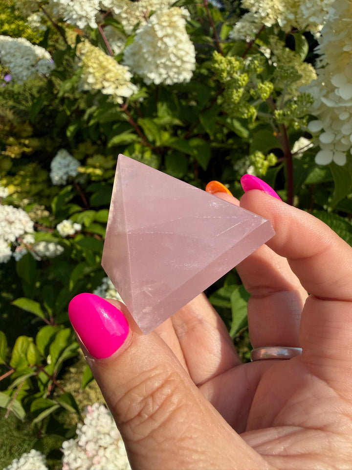 Rose Quartz Pyramid Carving Sacred Geometry