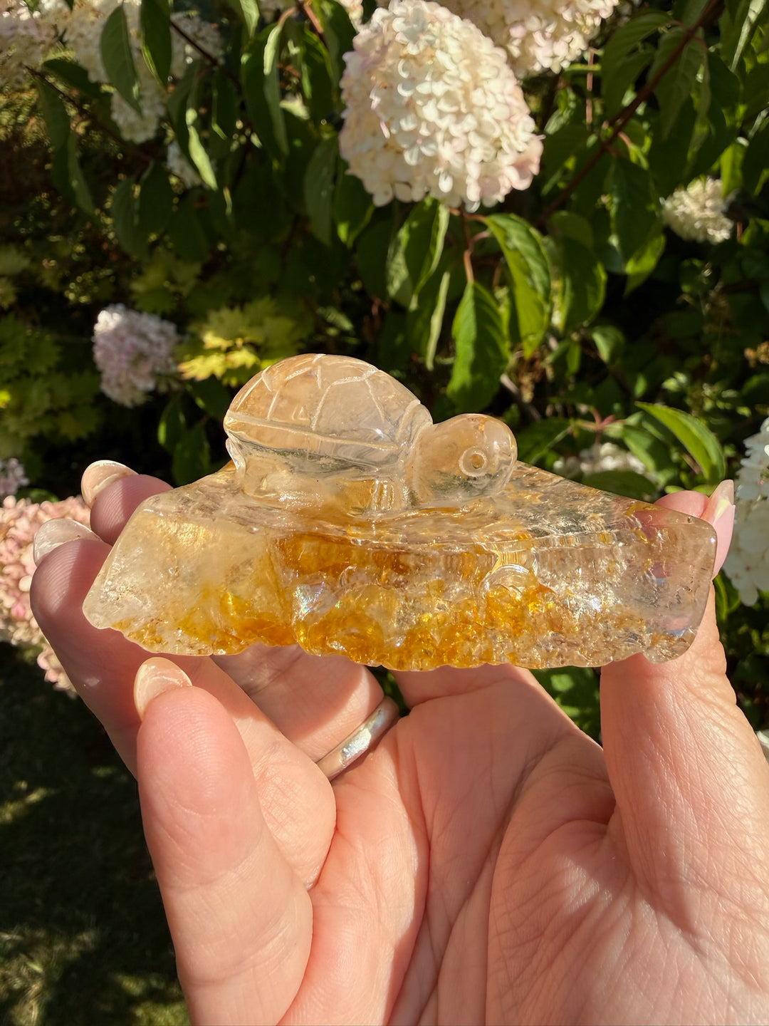 Quality Quartz Turtle Carving with Golden Healer
