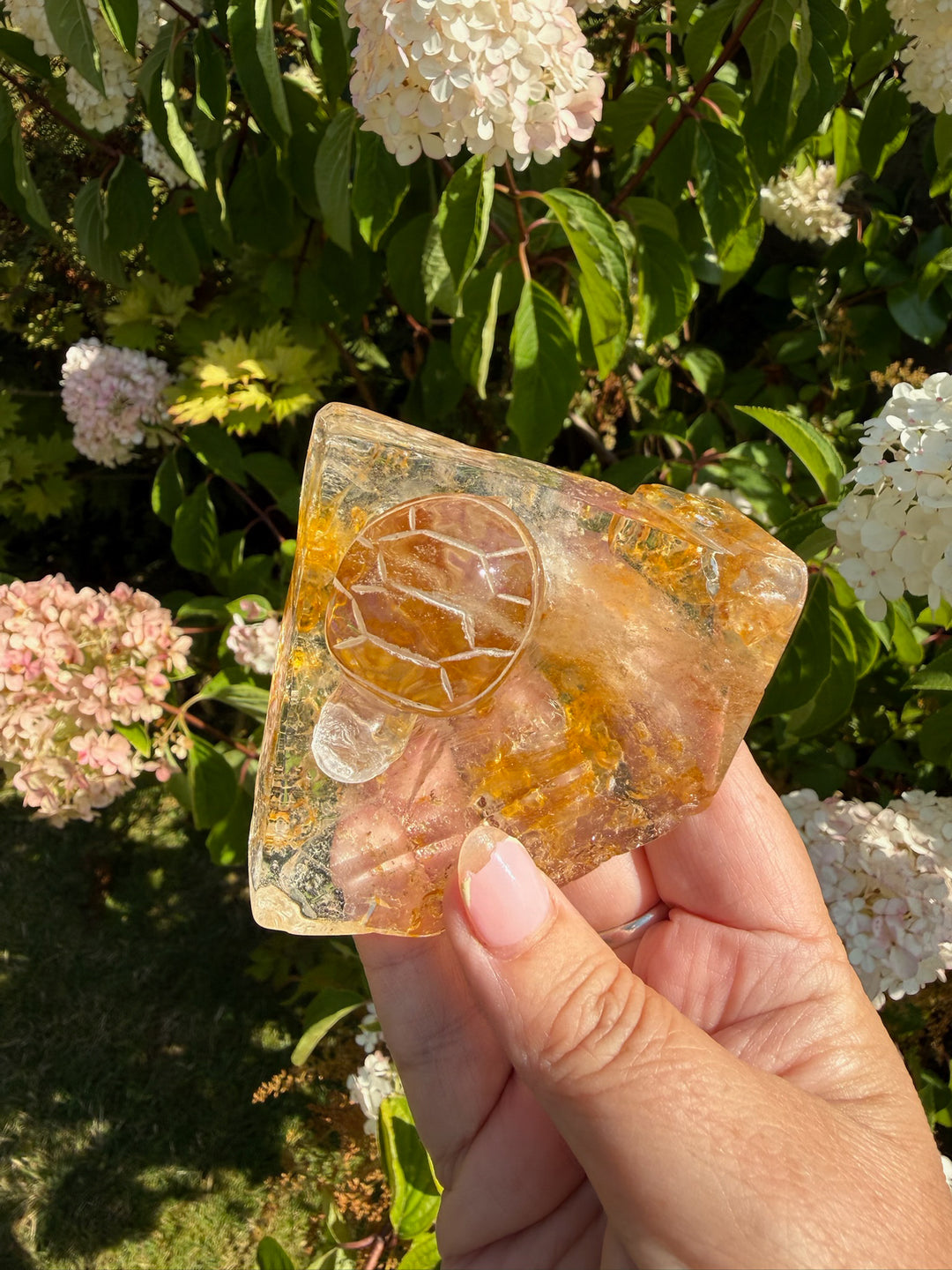 Quality Quartz Turtle Carving with Golden Healer