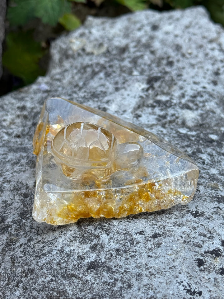 Quality Quartz Turtle Carving with Golden Healer