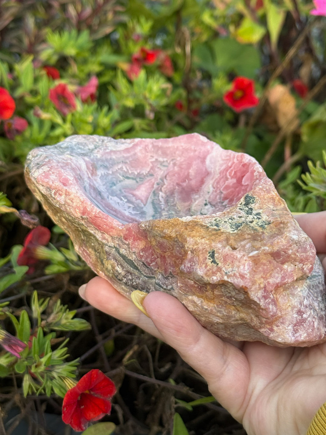 Large Rhodochrosite Bowl Trinket Dish Carving