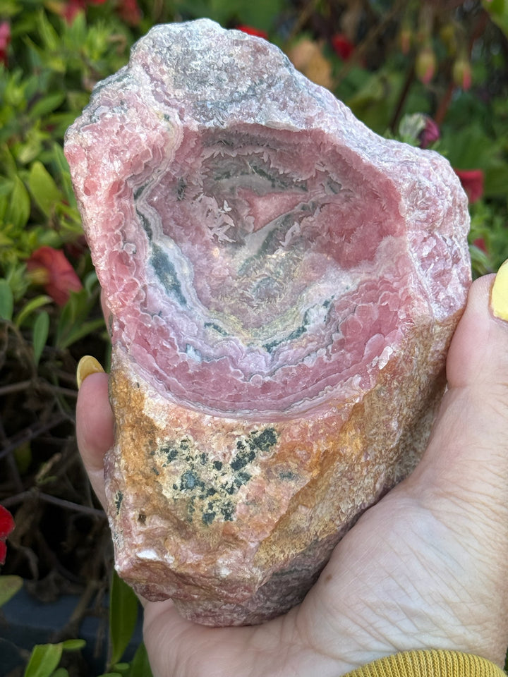 Large Rhodochrosite Bowl Trinket Dish Carving