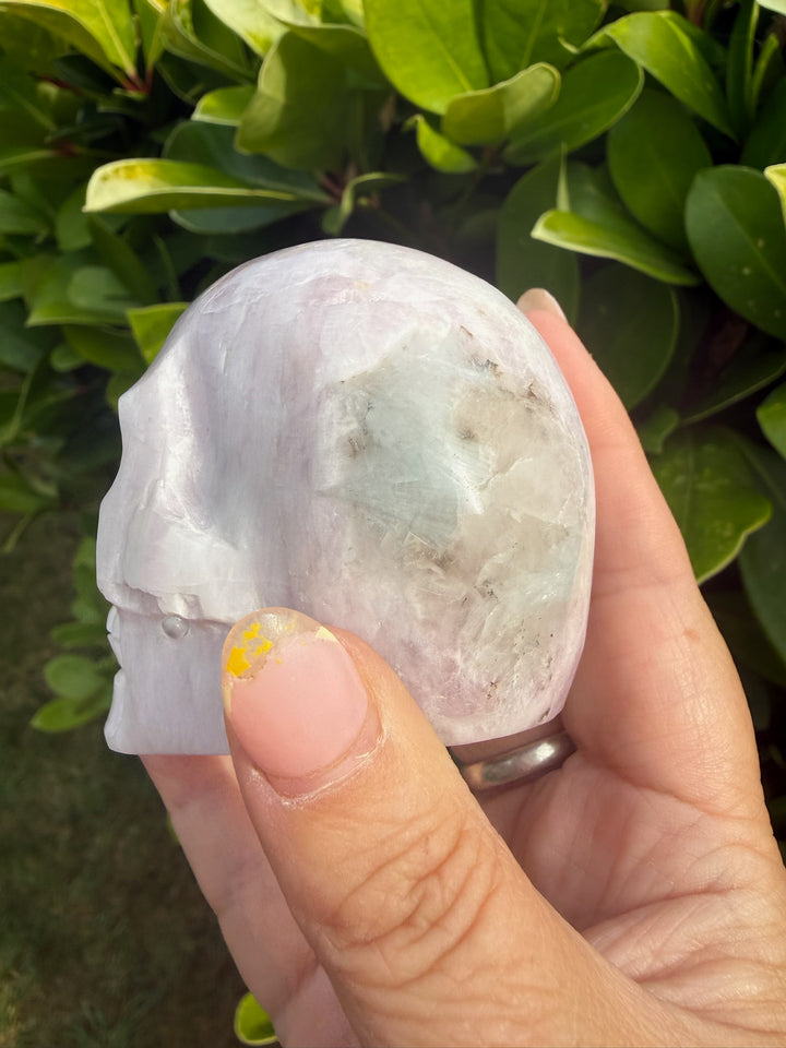 Uv Reactive Kunzite and Hiddenite Skull Carving