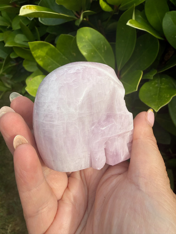 Uv Reactive Kunzite and Hiddenite Skull Carving