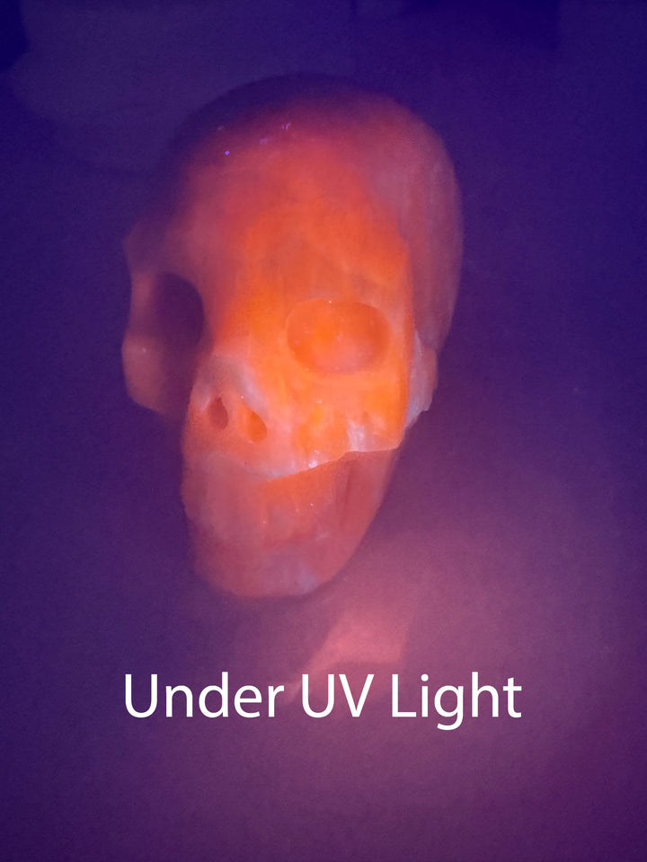 Uv Reactive Kunzite and Hiddenite Skull Carving