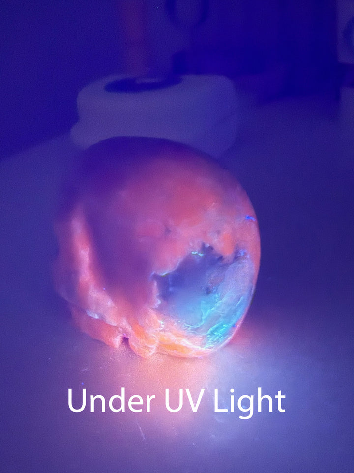 Uv Reactive Kunzite and Hiddenite Skull Carving