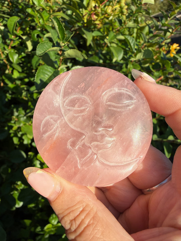 Rose Quartz Sun and Moon Carving