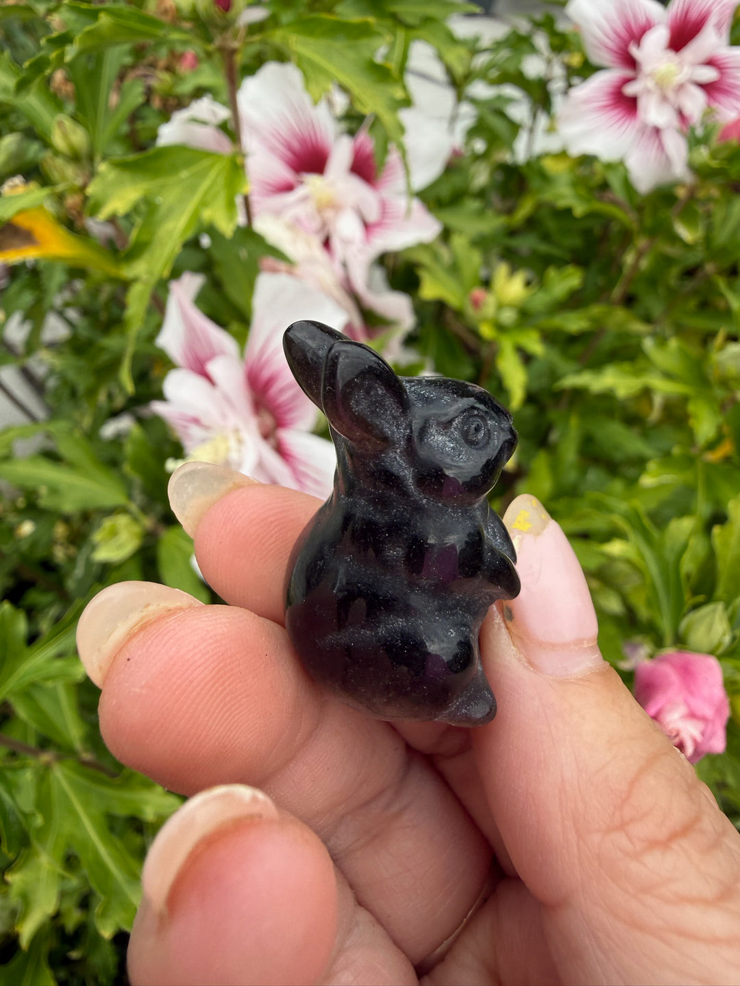 Silver Sheen Obsidian Bunny Rabbit Carving