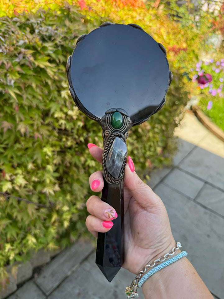 Obsidian Hand Held Scrying Mirror from Mexico