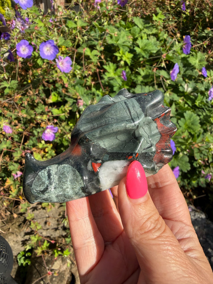 African Bloodstone Dragon Head Carving from Africa