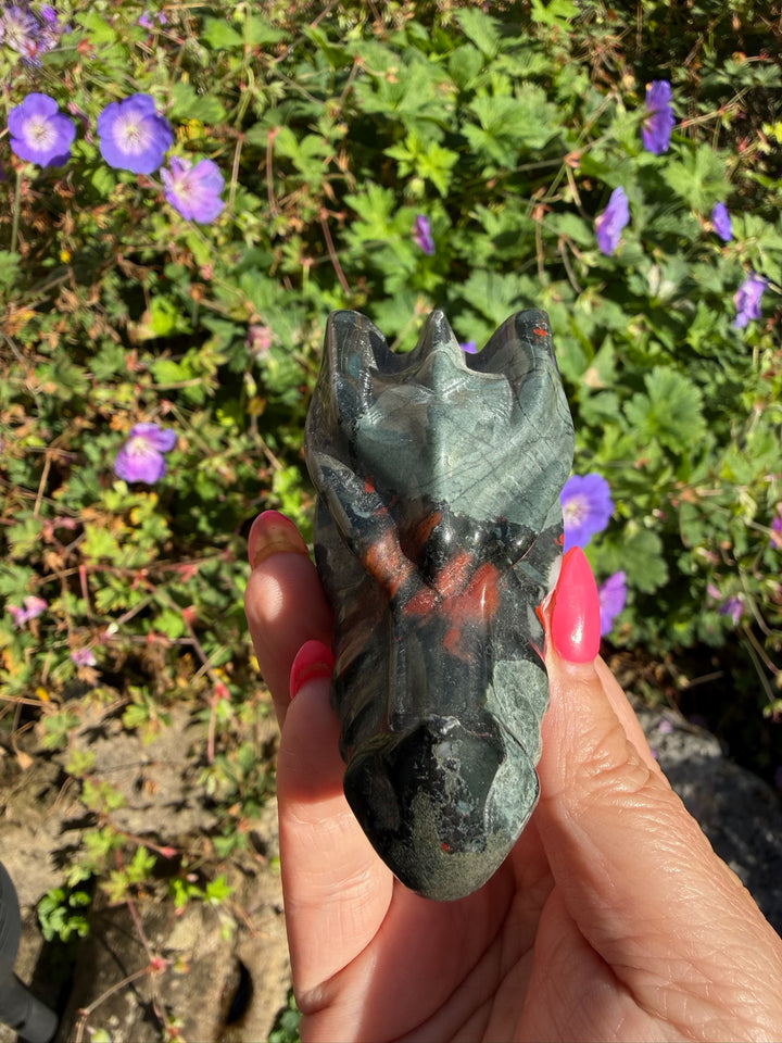 African Bloodstone Dragon Head Carving from Africa