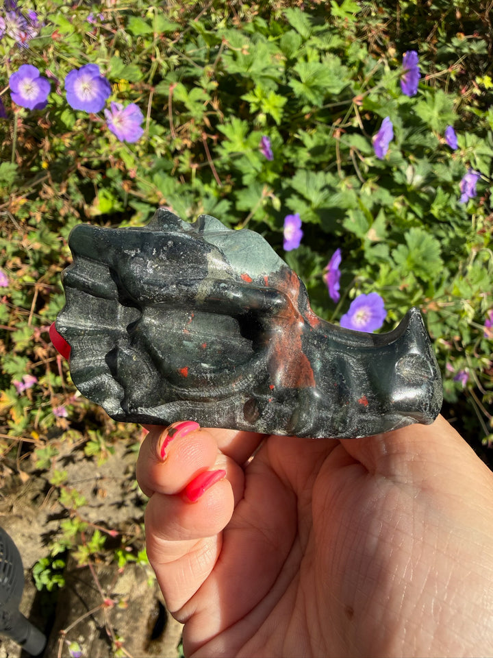 African Bloodstone Dragon Head Carving from Africa