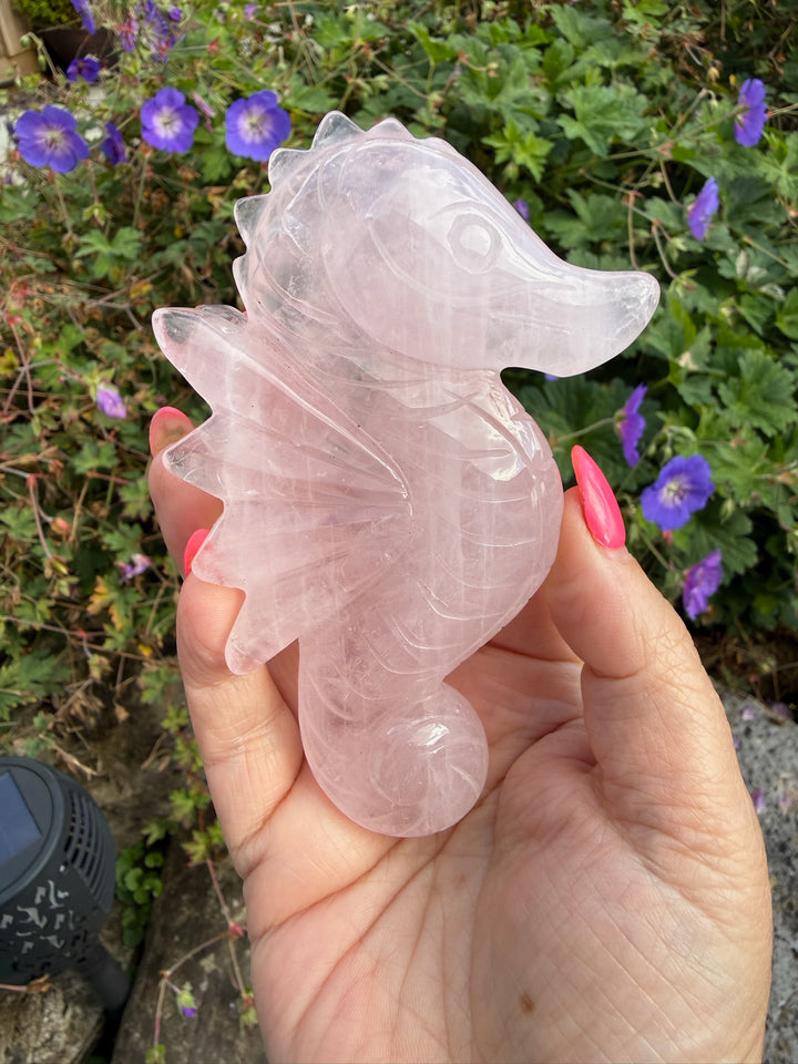 Rose Quartz Sea Horse Carving from Brazil