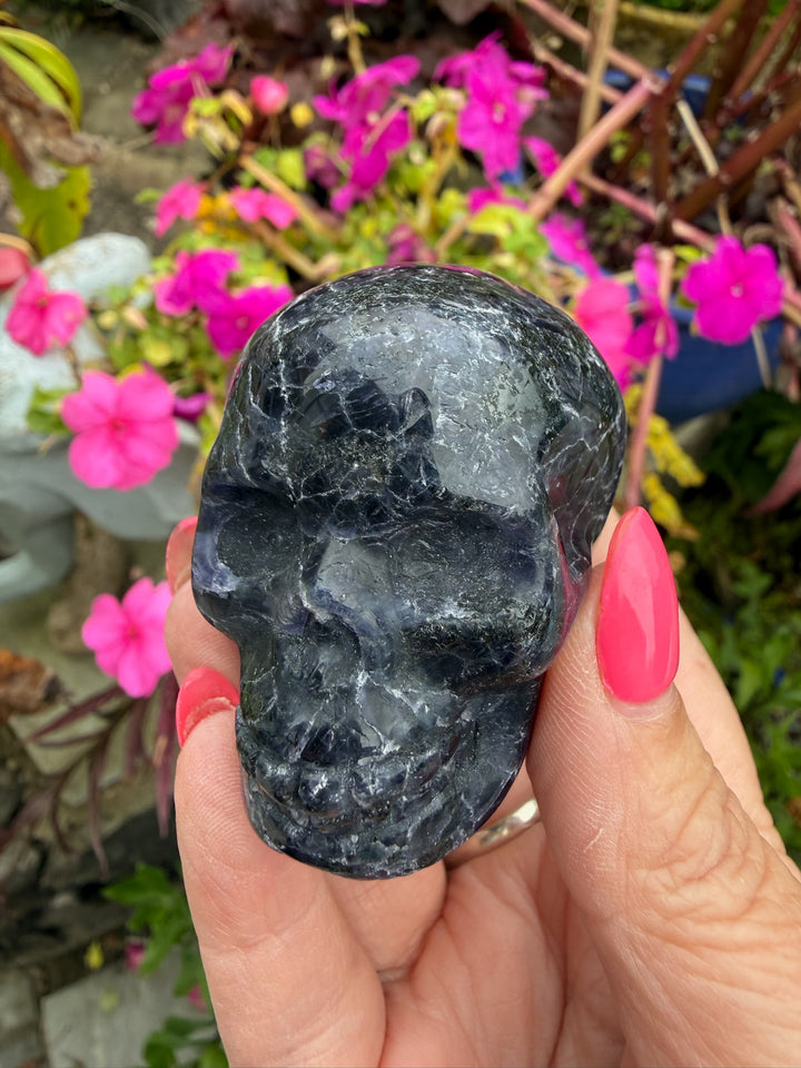 Unusual iolite Skull Carving