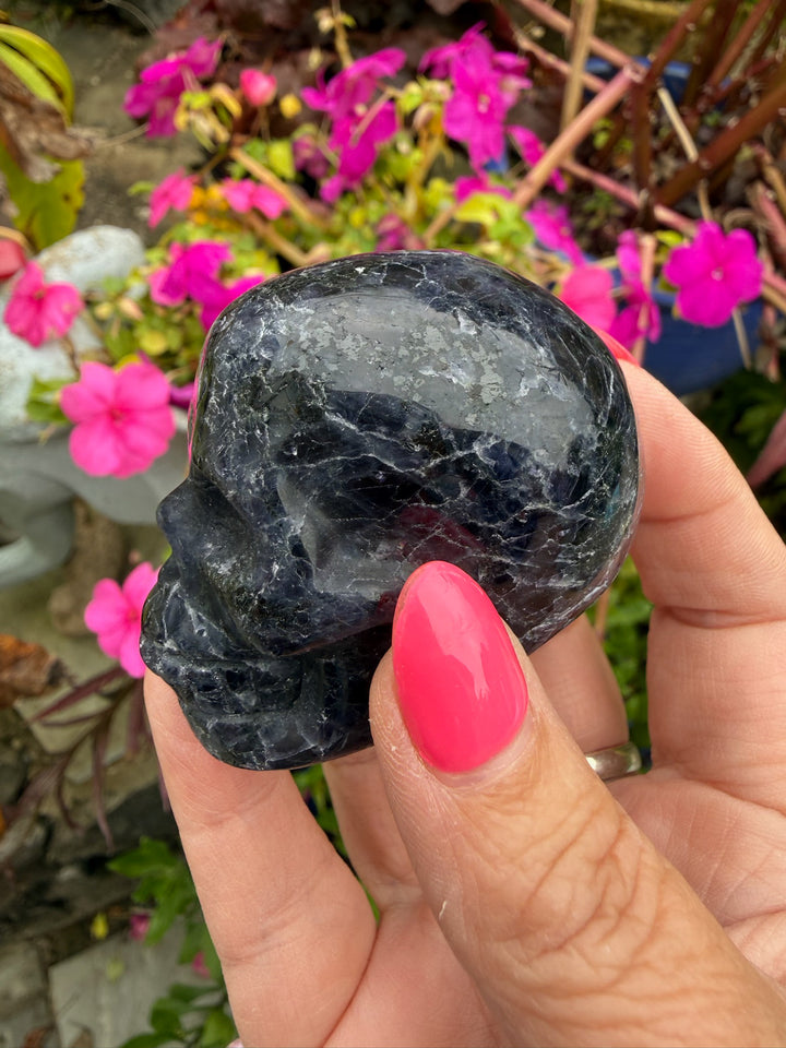 Unusual iolite Skull Carving