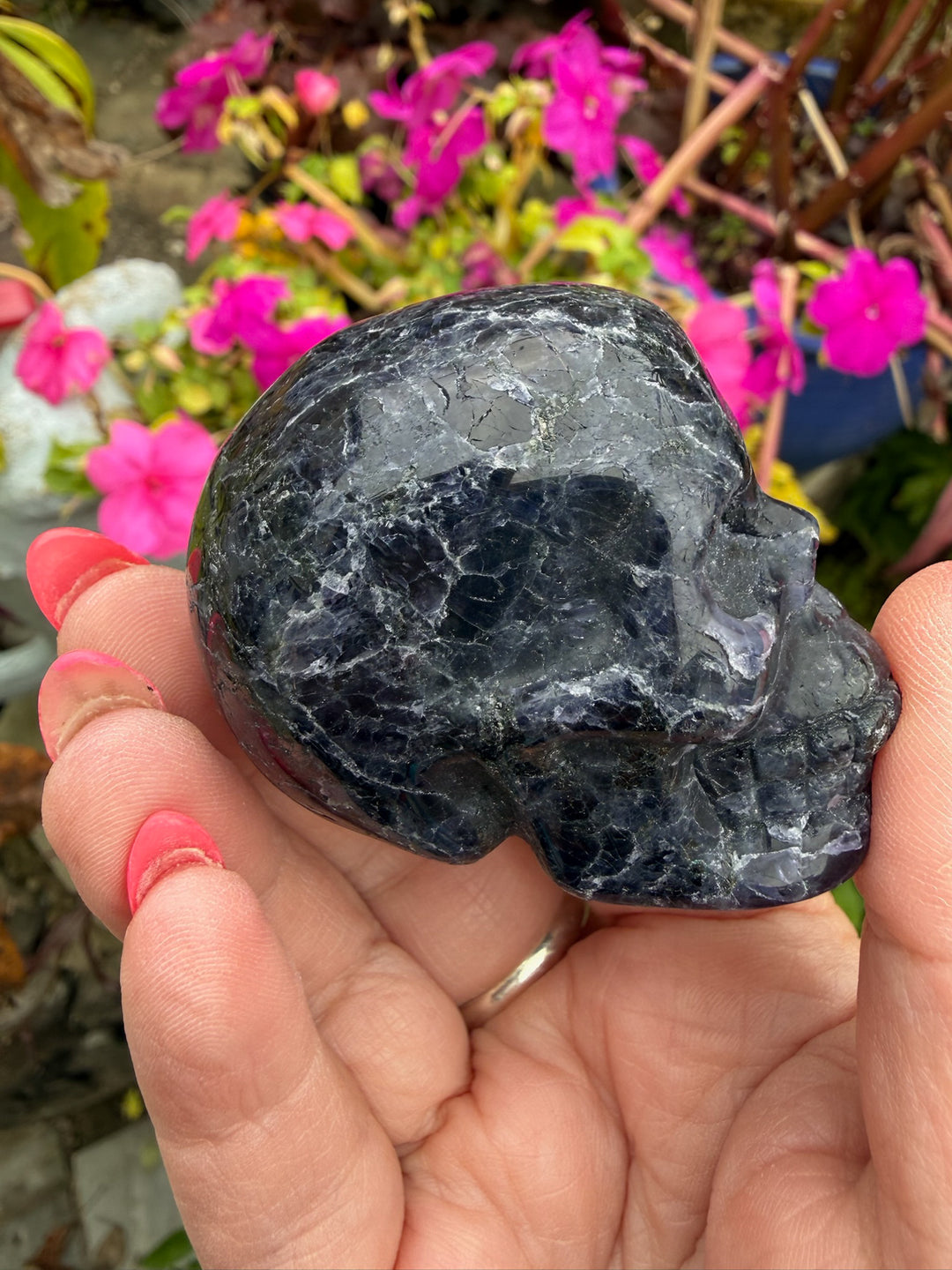 Unusual iolite Skull Carving