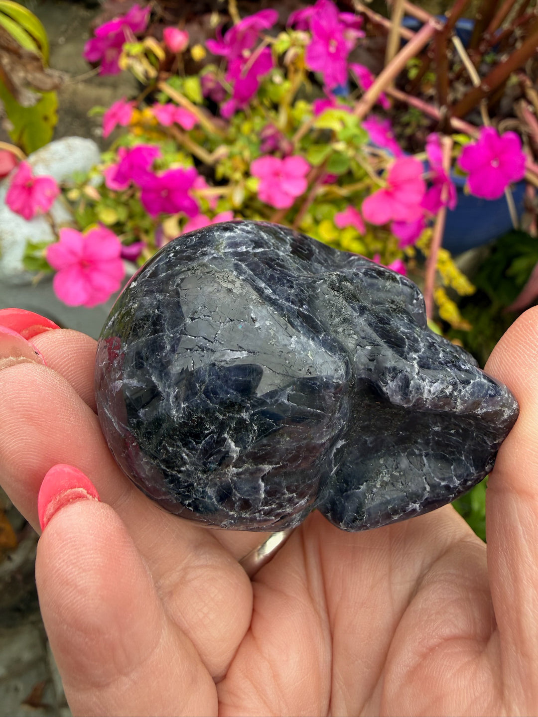 Unusual iolite Skull Carving