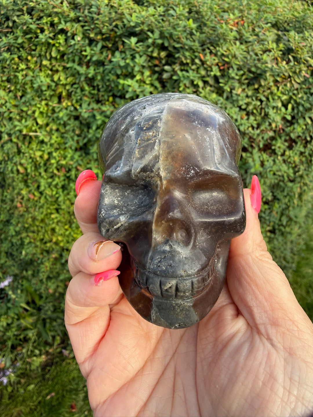 Fluorite and Agate Skull Carving