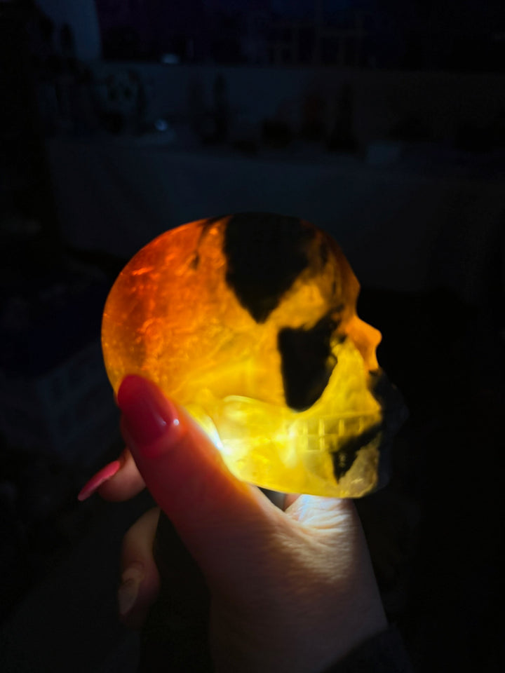 Fluorite and Agate Skull Carving