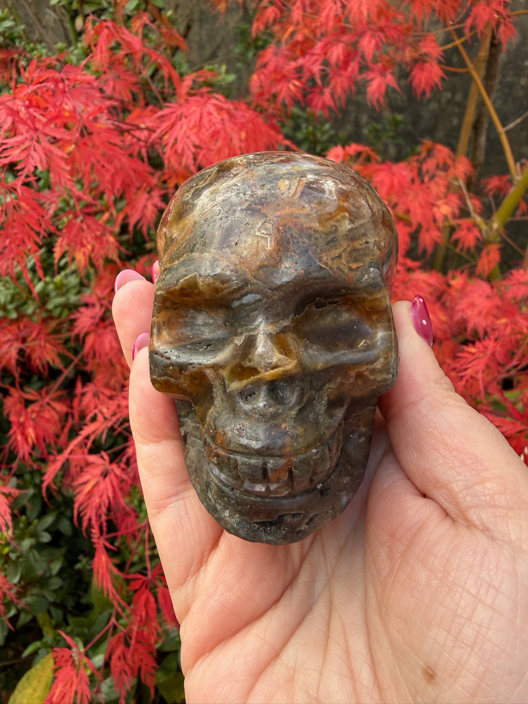 Fluorite and Agate Skull Carving
