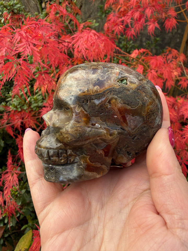 Fluorite and Agate Skull Carving