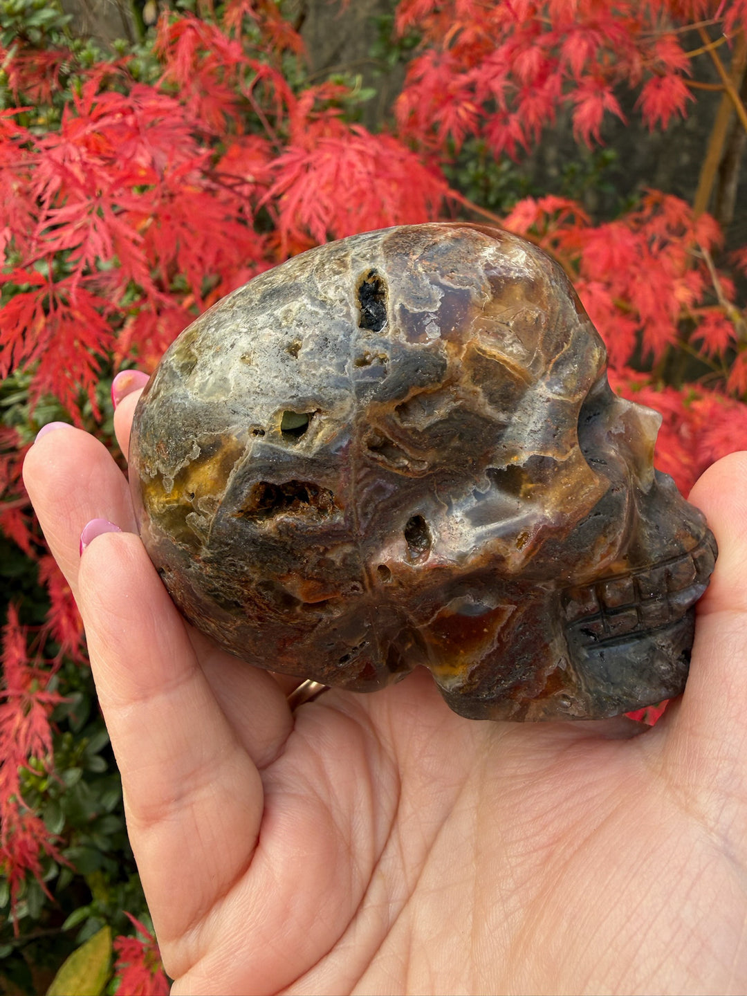 Fluorite and Agate Skull Carving