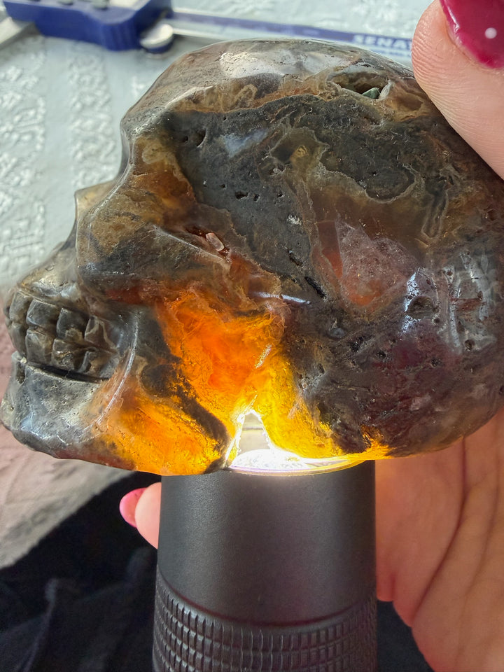 Fluorite and Agate Skull Carving