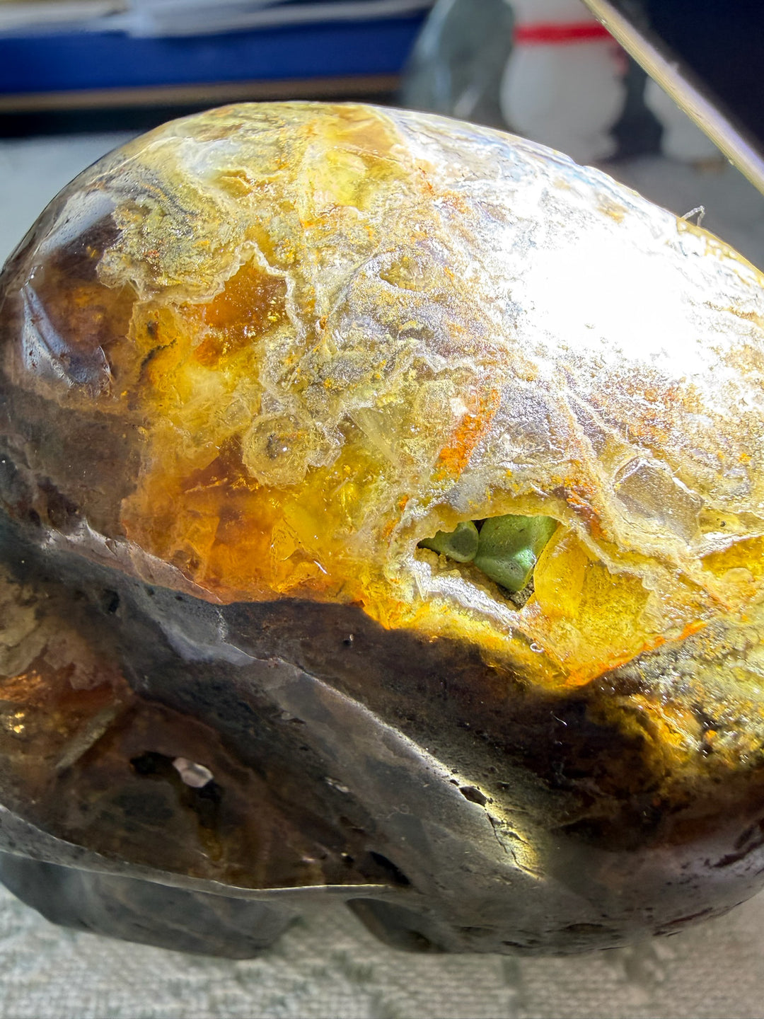 Fluorite and Agate Skull Carving
