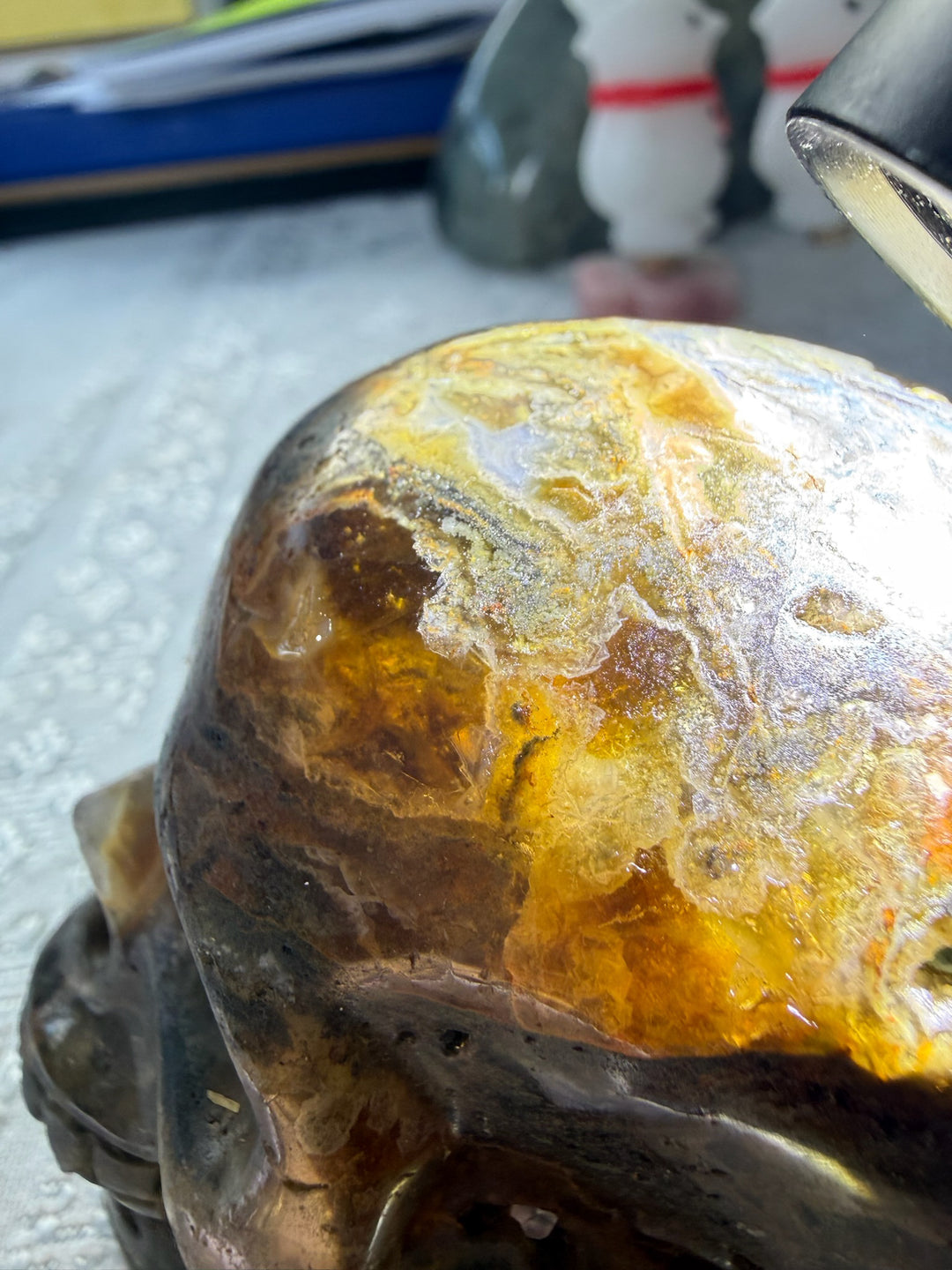 Fluorite and Agate Skull Carving