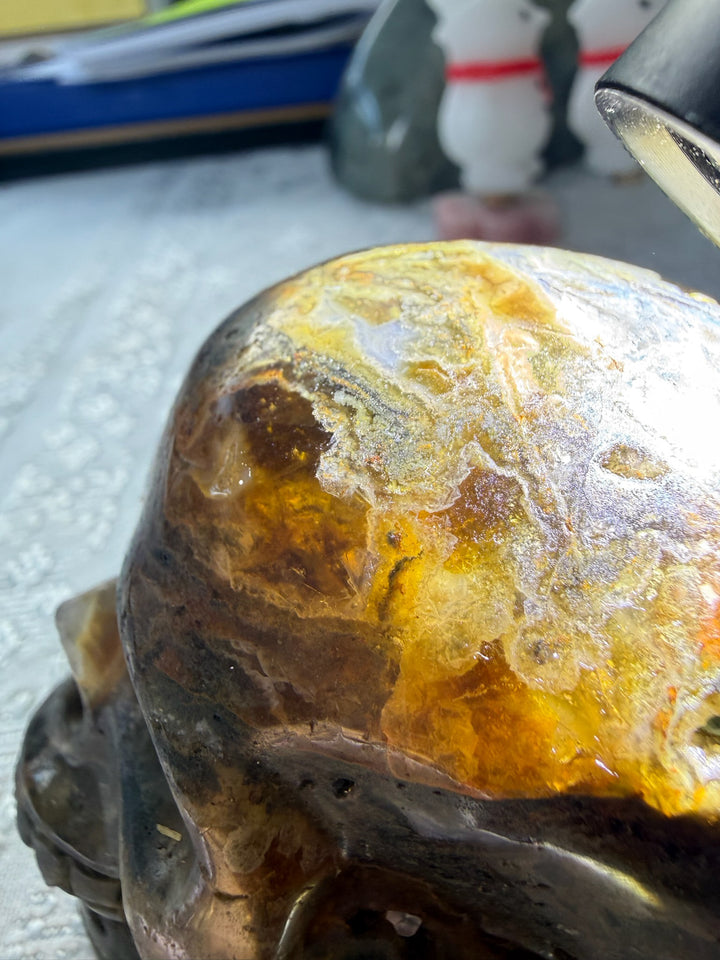 Fluorite and Agate Skull Carving