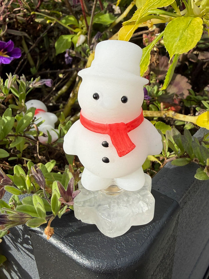Spinning White Jade Snowman on a Quartz Snowflake