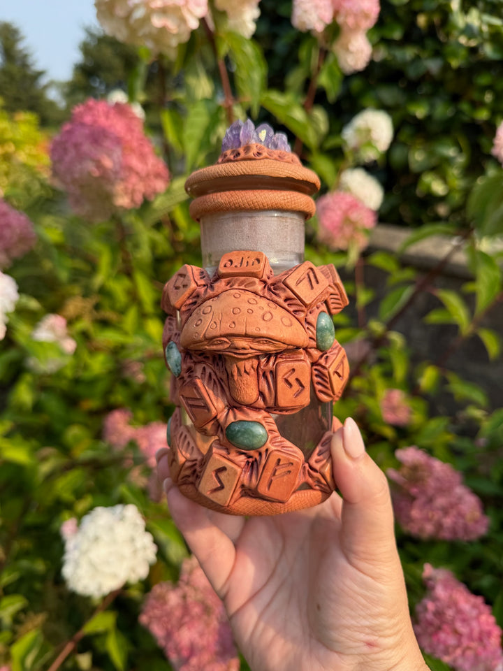 Special Odin Rune Spell Jar embellished with Amethyst and Agate Cabochons