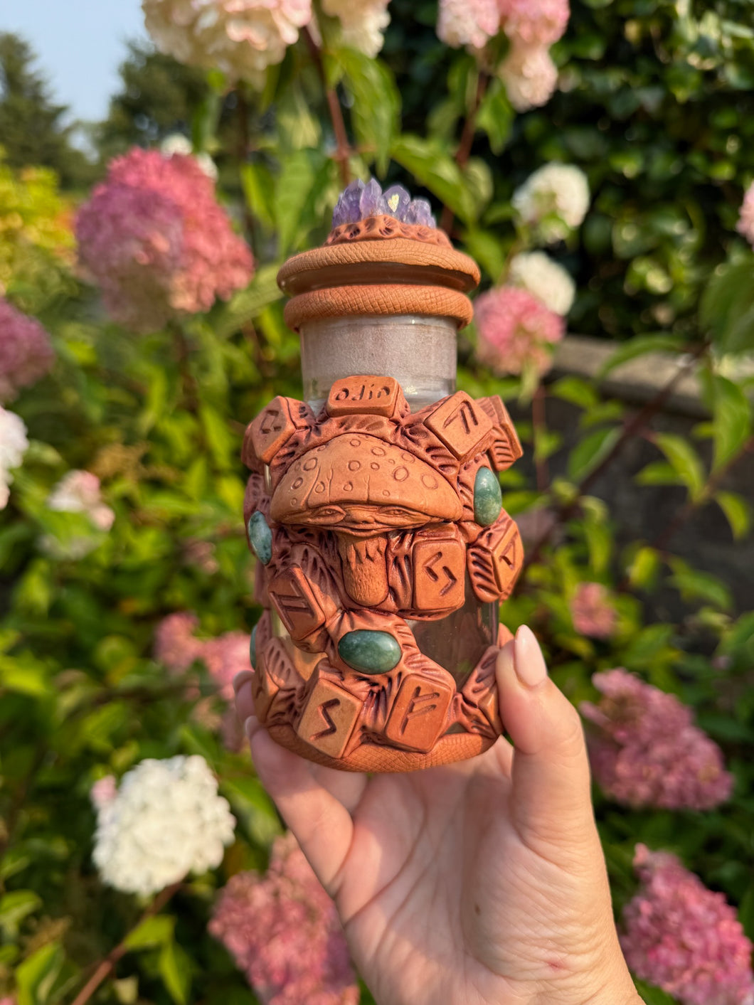 Special Odin Rune Spell Jar embellished with Amethyst and Agate Cabochons