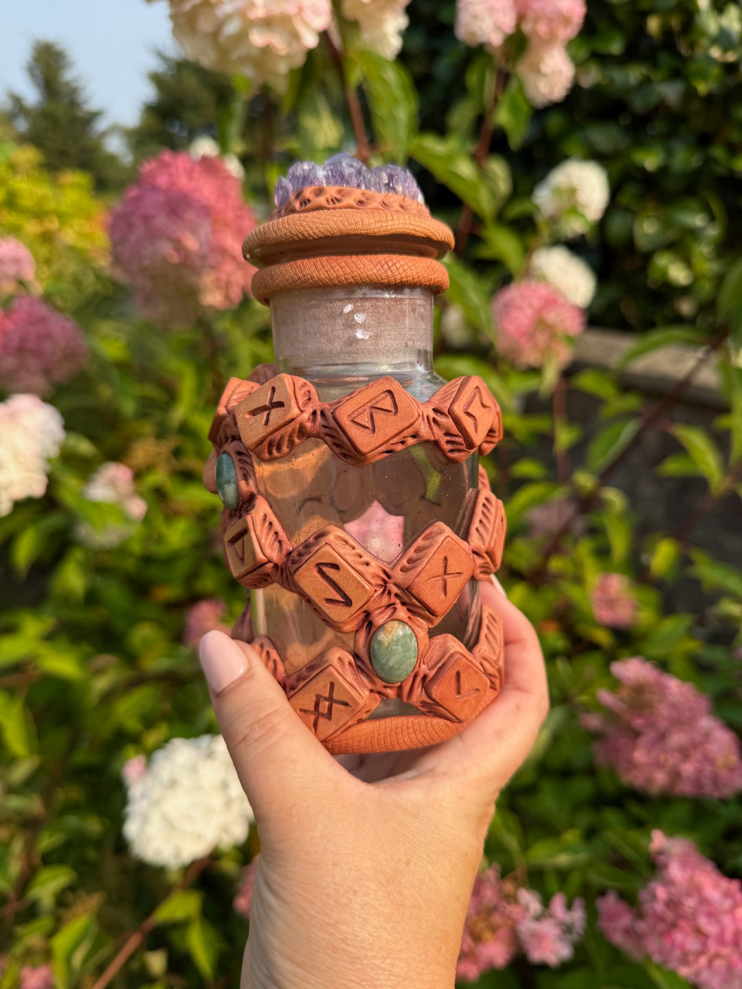 Special Odin Rune Spell Jar embellished with Amethyst and Agate Cabochons