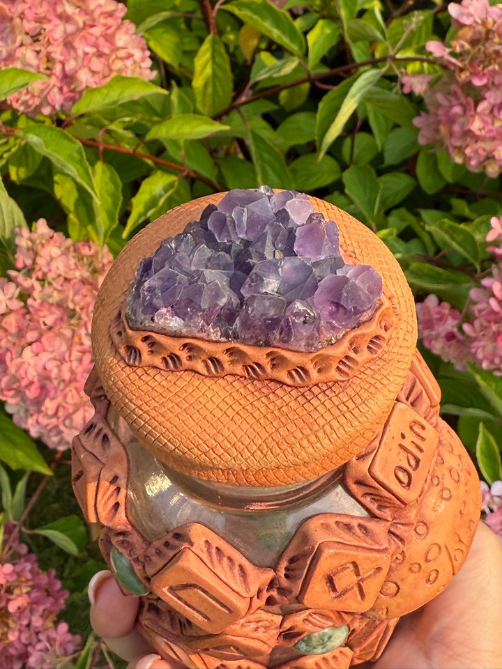 Special Odin Rune Spell Jar embellished with Amethyst and Agate Cabochons