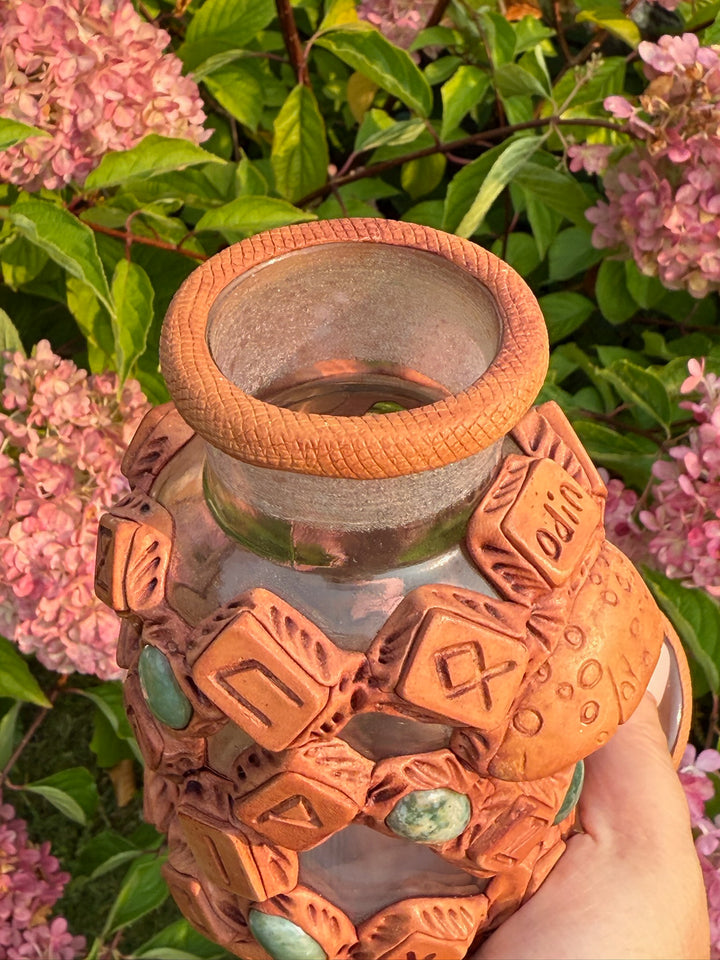Special Odin Rune Spell Jar embellished with Amethyst and Agate Cabochons