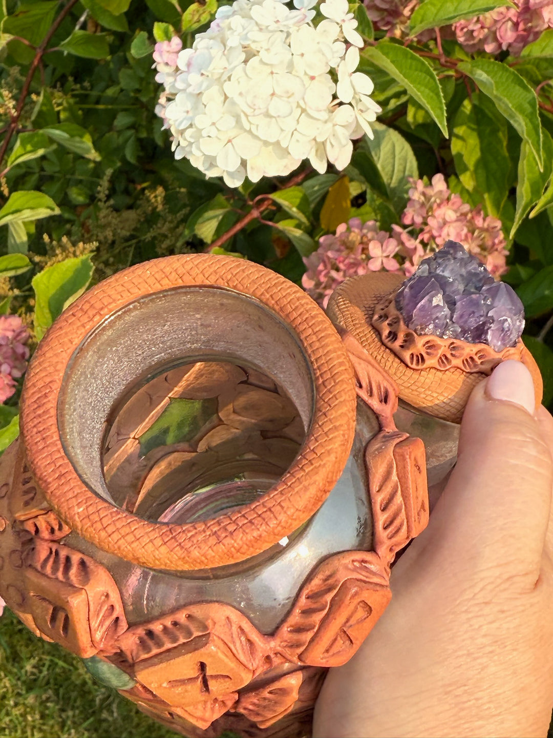 Special Odin Rune Spell Jar embellished with Amethyst and Agate Cabochons