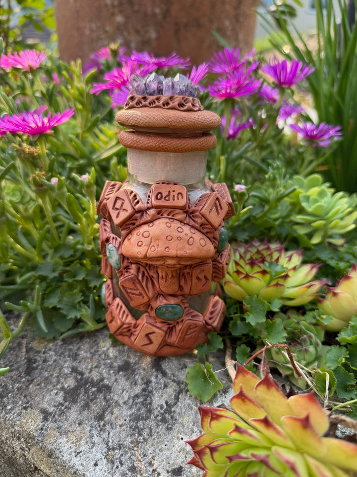 Special Odin Rune Spell Jar embellished with Amethyst and Agate Cabochons