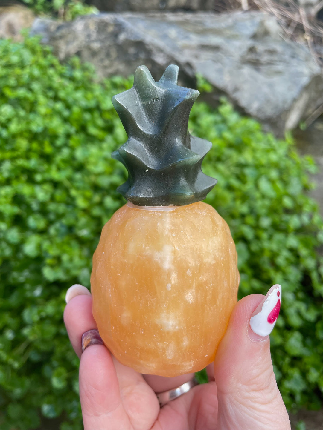 Orange Calcite and Aventurine Pineapple Carving