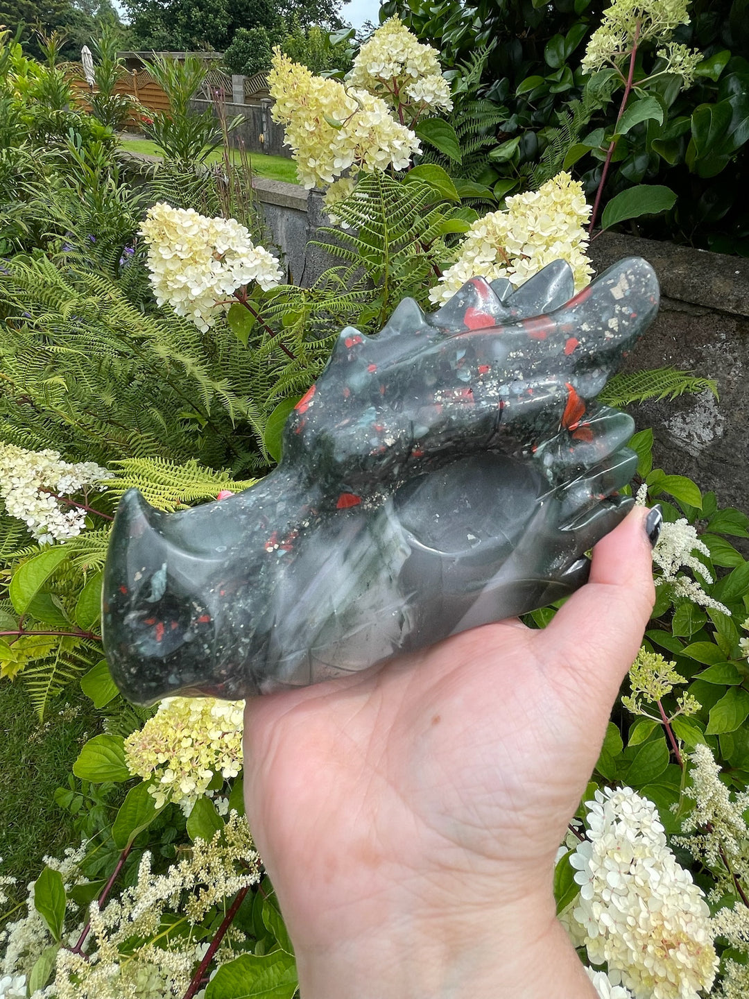 Large African Bloodstone Carved Dragon Head