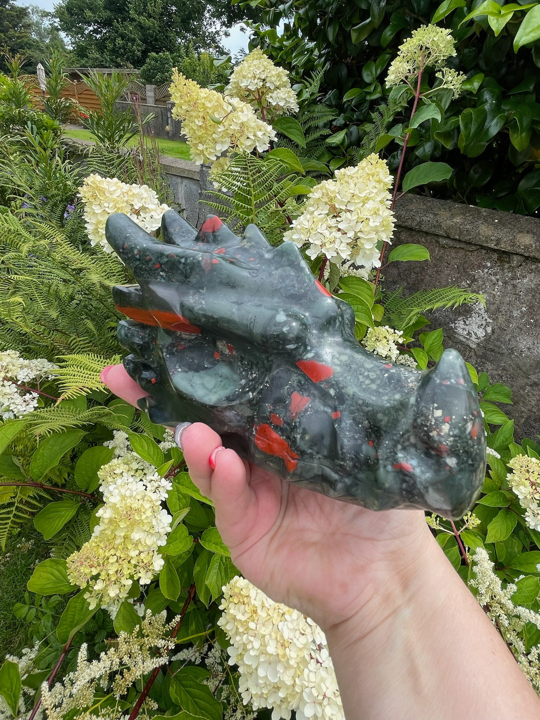 Large African Bloodstone Carved Dragon Head