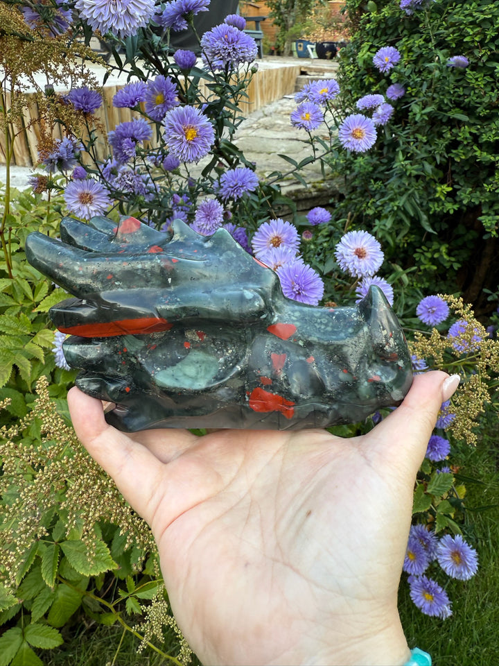 Large African Bloodstone Carved Dragon Head