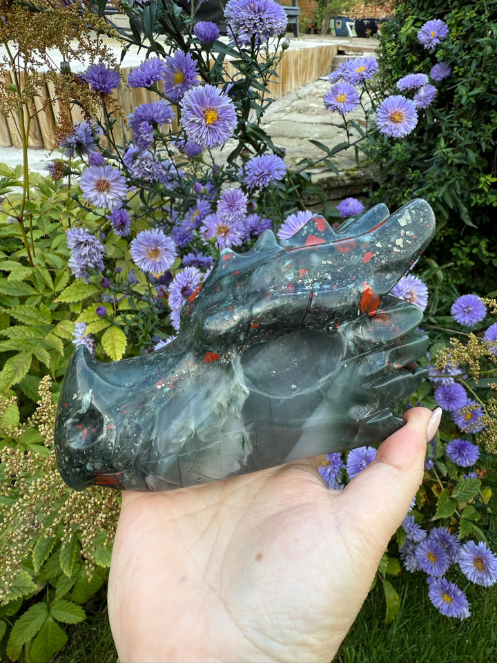 Large African Bloodstone Carved Dragon Head