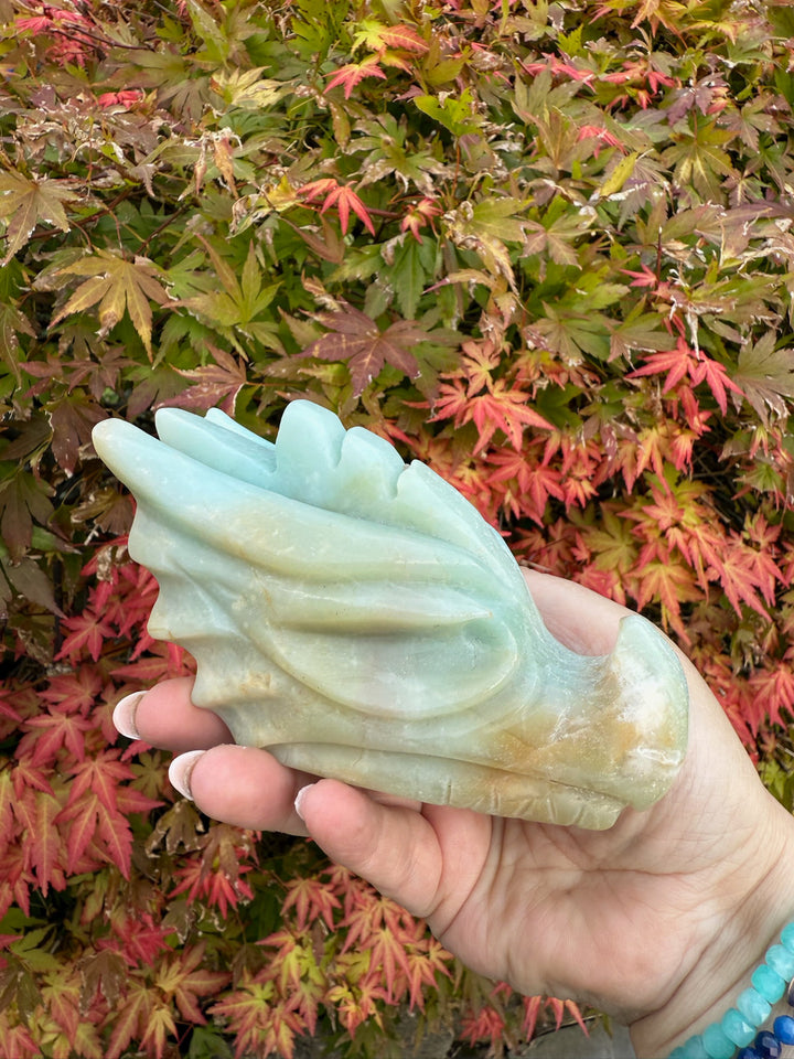 Large Caribbean Calcite Carved Dragon Head