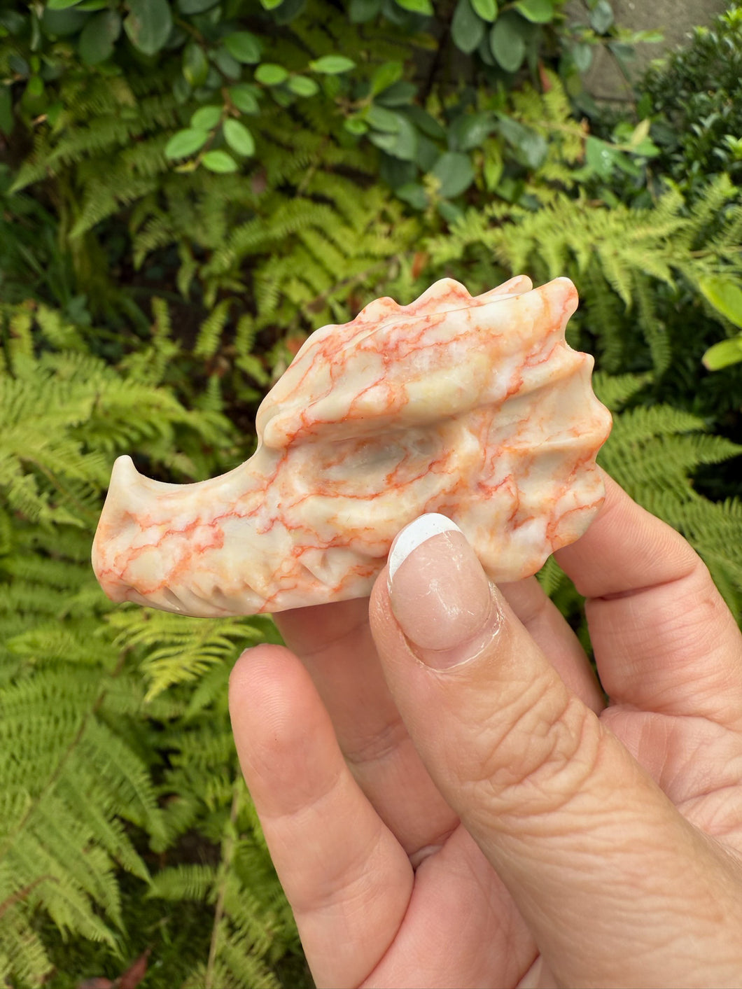 Red Vein Agate Carved Dragon Head