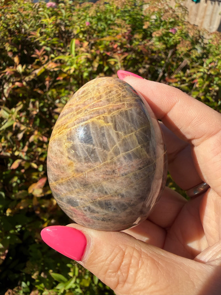 Black Moonstone Crystal Egg – Polished Madagascar Gemstone Carving