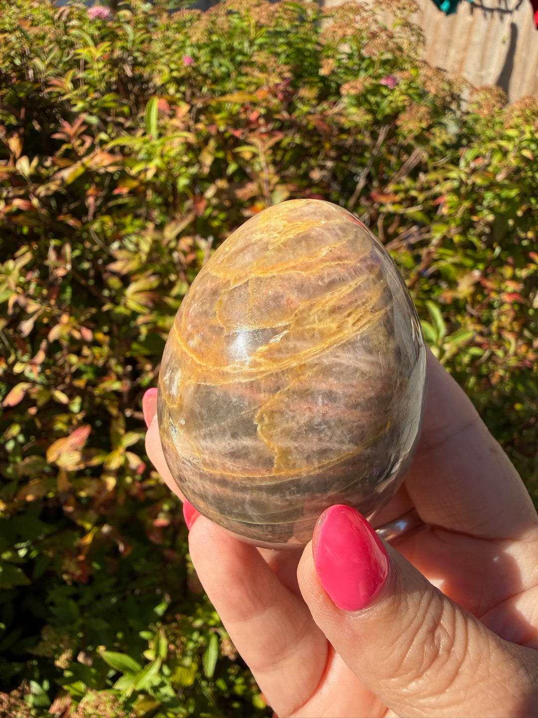 Black Moonstone Crystal Egg – Polished Madagascar Gemstone Carving