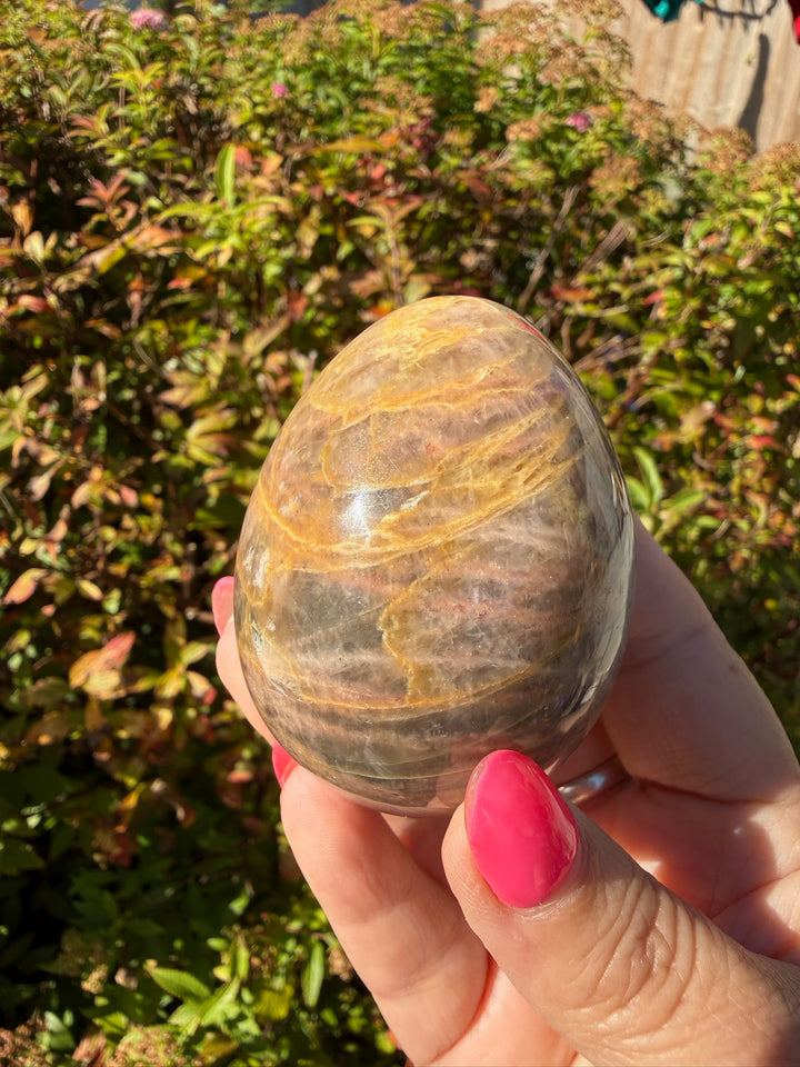 Black Moonstone Crystal Egg – Polished Madagascar Gemstone Carving