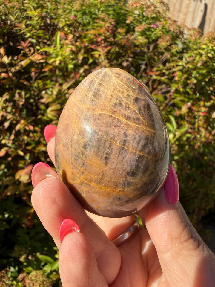Black Moonstone Crystal Egg – Polished Madagascar Gemstone Carving